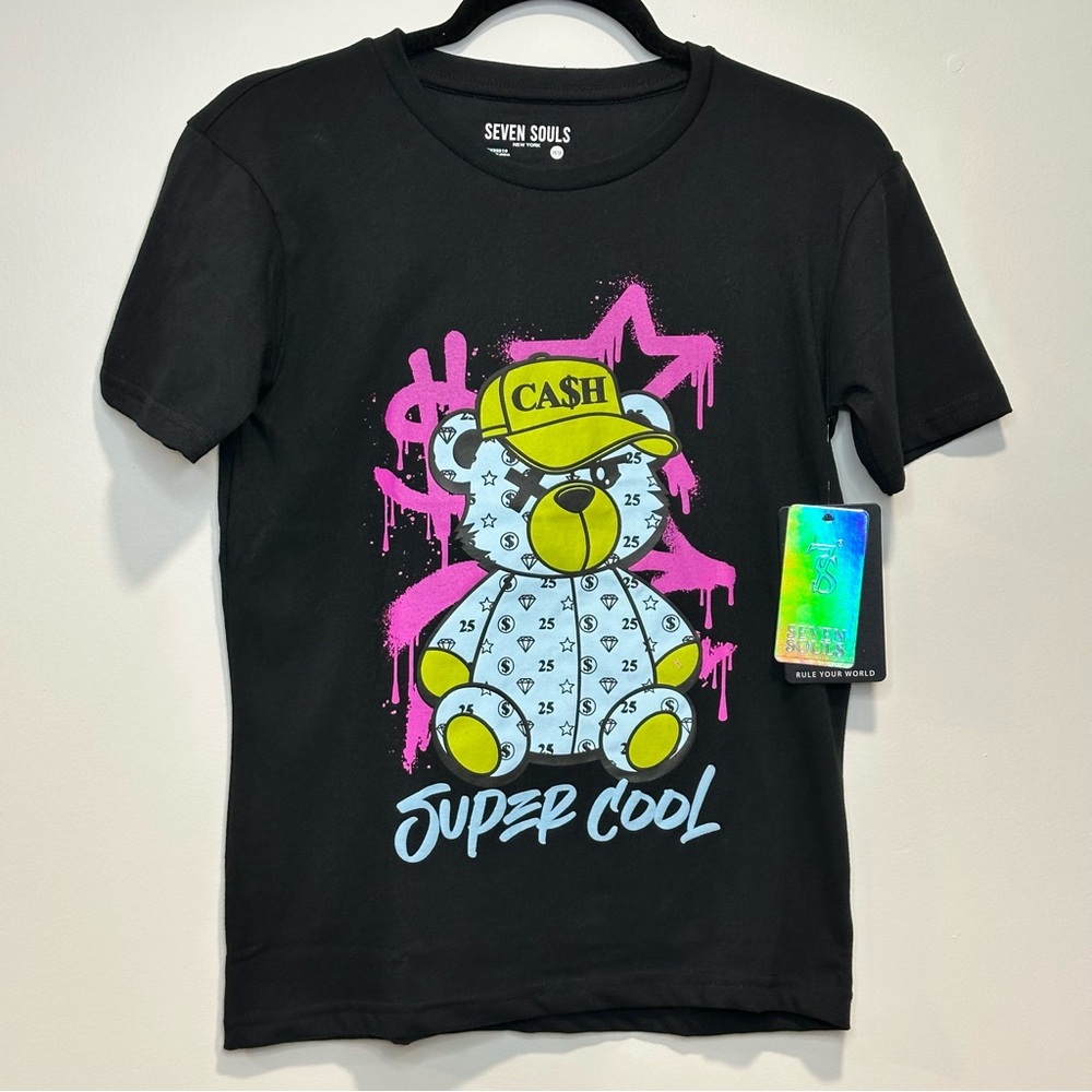 Seven Souls Boy Clothing Bear Graphic Tee Shirt Black Sz 14 / 16 MSRP $68 NWT